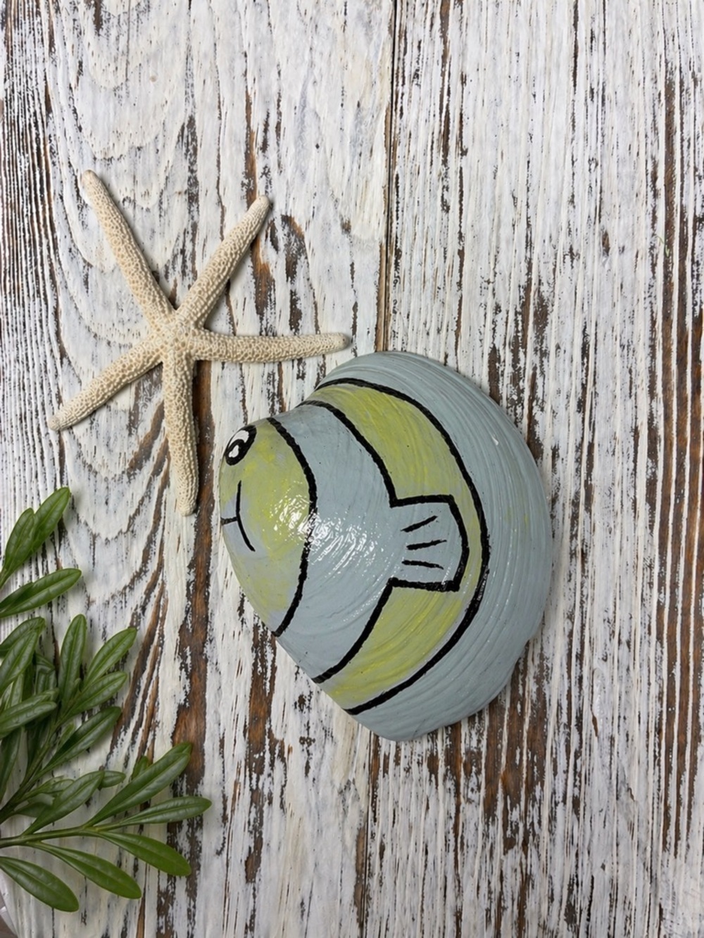 Hand-Painted Seashell Fish Decor - Coastal, Beach, Nautical Art Shell
